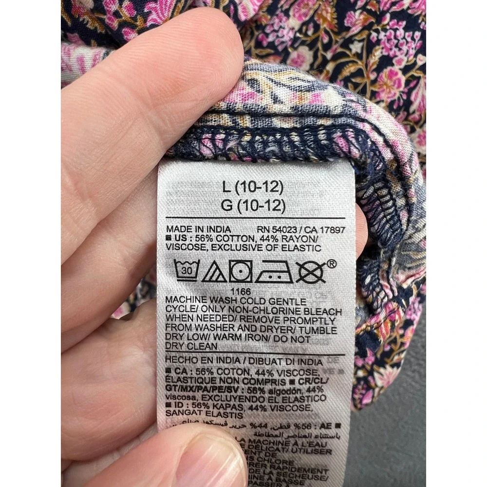 Old Navy Dress Girls Size L 10-12 Floral Tiered Dress Pink Navy Blue Smocked NEW